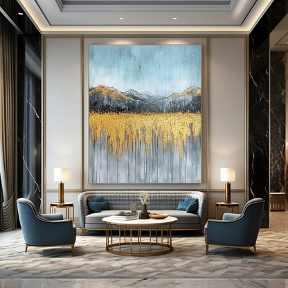 Golden Mountain Field Art for Luxury Ski Chalet & Boutique Hotel Lobby STSC097