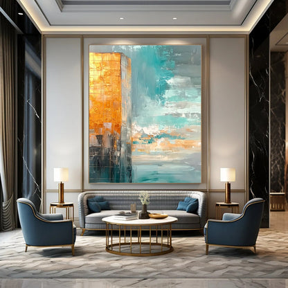 Golden - Blue Urban Abstract Art for City Apartment & Office Reception STSC090