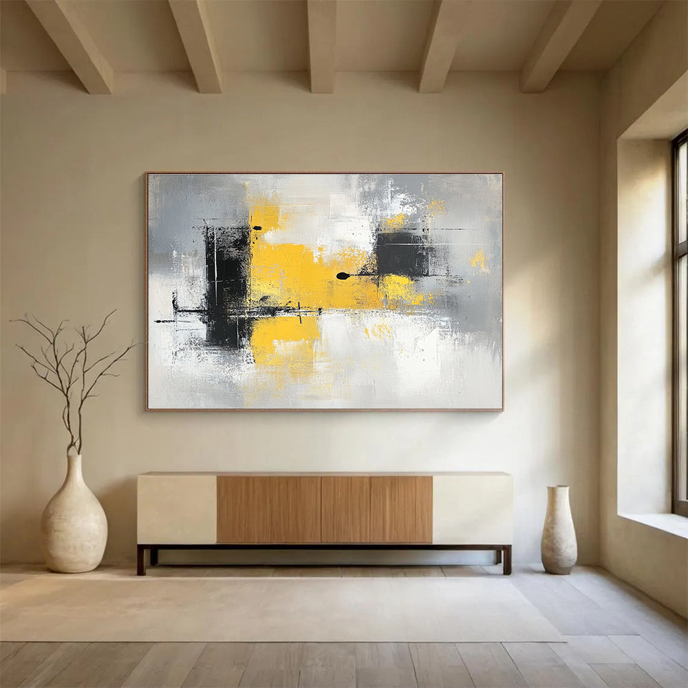 Yellow - Gray Abstract Strokes Art for Contemporary Office Lounge & Minimalist Home Gallery SC241