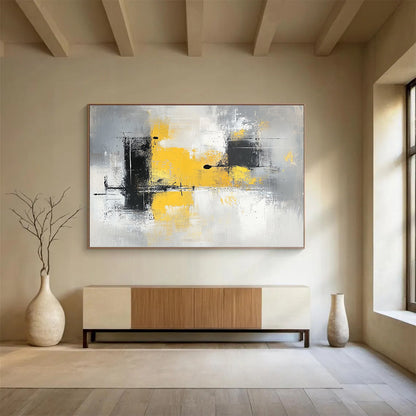 Yellow - Gray Abstract Strokes Art for Contemporary Office Lounge & Minimalist Home Gallery SC241