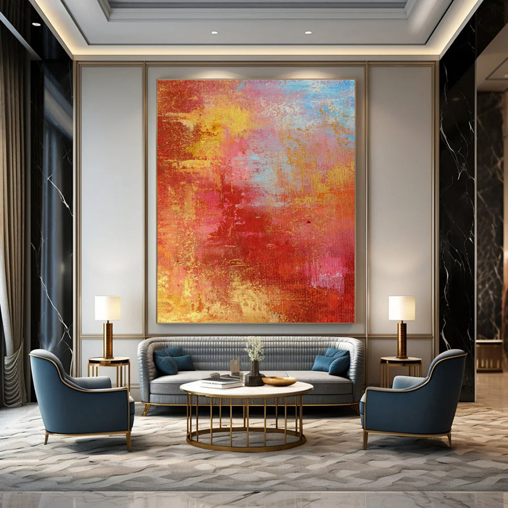 Red - Yellow Abstract Art for Contemporary Living Room Accent Walls DLZ0021