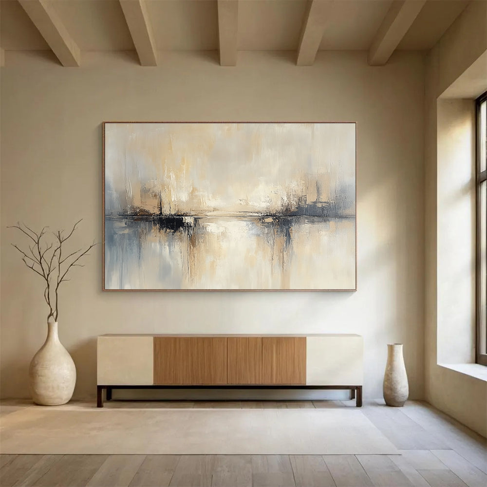 Neutral Toned Abstract Landscape Art for Industrial - Chic Loft & Minimalist Living Room SC227