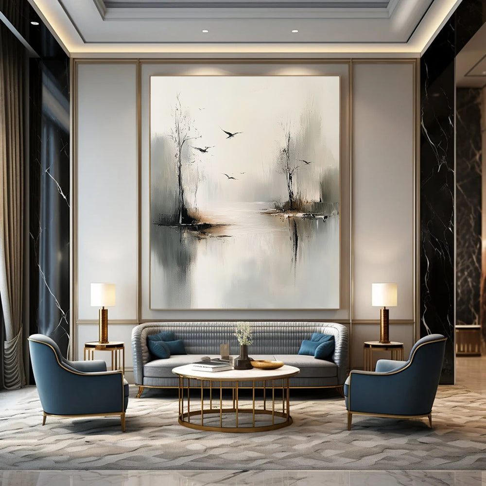 Misty River with Birds for Zen - Inspired Bedroom & Nature - Themed Lounge STSC351