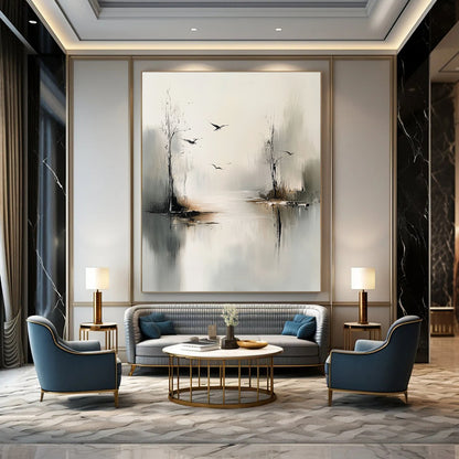 Misty River with Birds for Zen - Inspired Bedroom & Nature - Themed Lounge STSC351