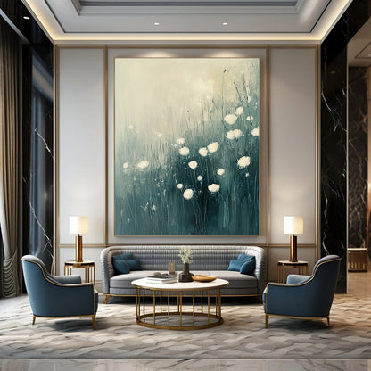 Abstract White Flowers in Field for Serene Spa Retreat & Minimalist Home Living Room STSC184