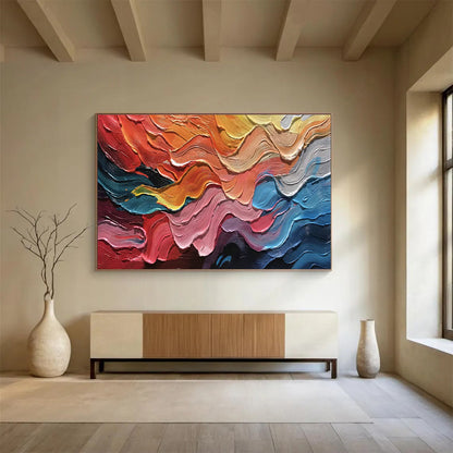 Colorful Wave Palette Knife Art for Bohemian - Style Beach House Living Rooms DLZ3207