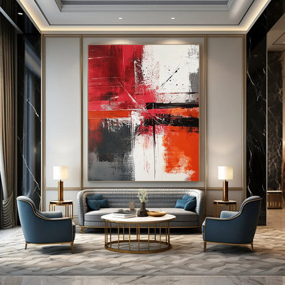 Red, Black, and White Abstract Dynamism Art for Bold Living Room & Contemporary Art Showroom STSC1357