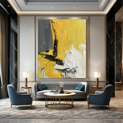 Yellow - Grey - Black - White Abstract Art for Living Room & Bedroom DLZ0471