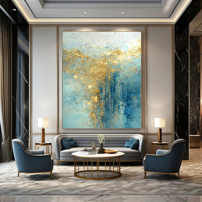 Light Blue - Gold Abstract Art for Lakeside Cottage & Wellness Retreat DLZ1907