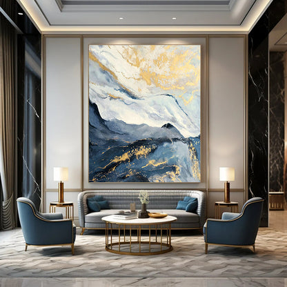 Golden - Blue Mountain Landscape for Luxury Ski Chalet & Asian - Inspired Spa DLZ0950