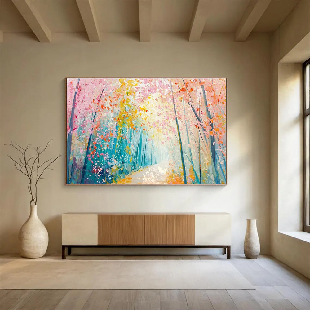 Pink Forest Path Art for Romantic Bed - and - Breakfast Morning Nooks DLZ3198