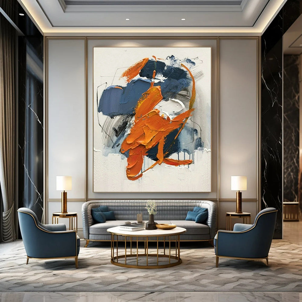 Orange - Blue Blending Abstract Art for Bohemian Bedroom & Art - Themed Restaurant DLZ1454