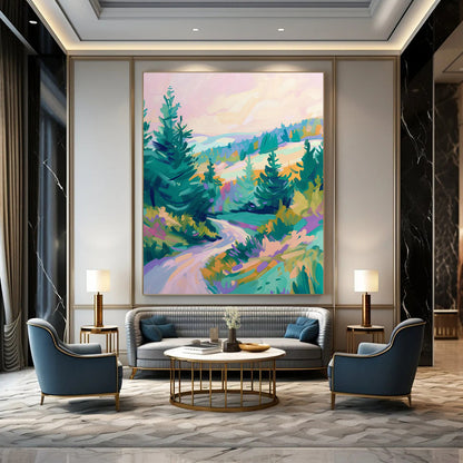 Mountain Forest Landscape Oil Painting for Ski Resort & Nature Lover’s Home DLZ0654