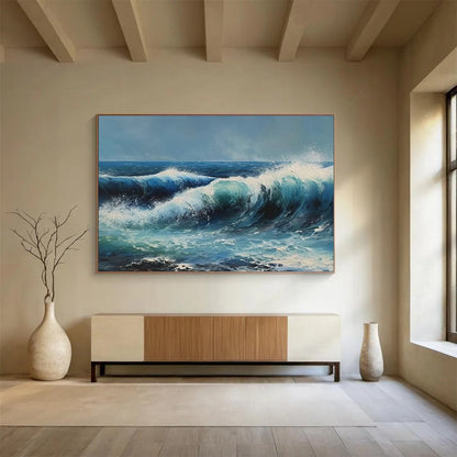 Dynamic Bold Ocean Wave Painting for Energetic Home Office Motivation DLZ2708