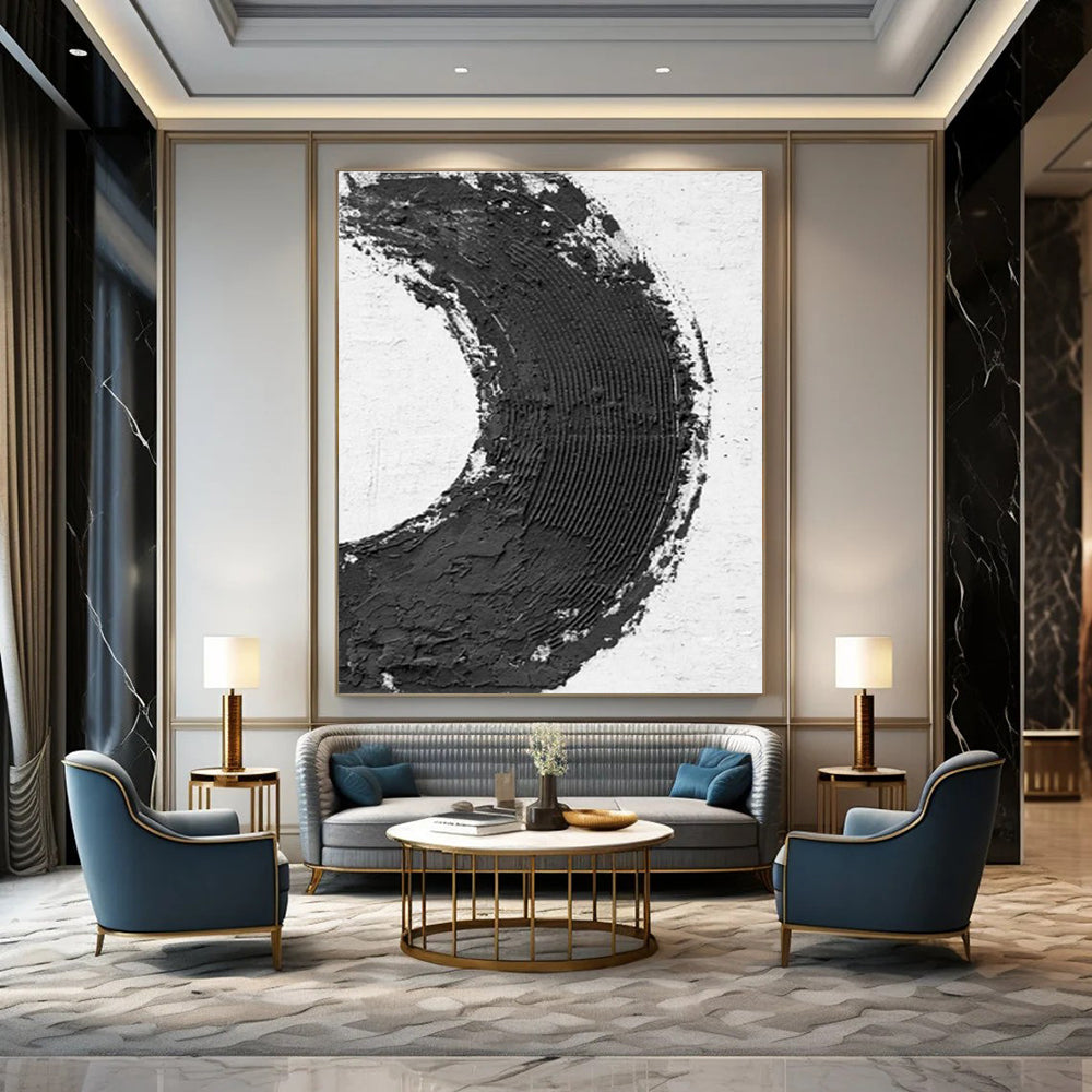 Black - White Circular Texture Art for Modern Lounge & Art - Themed Bar DLZ2375