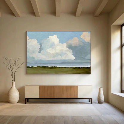 Soothing Blue Sky and Fluffy Clouds Art for a Calm and Peaceful Reading Nook Oasis DLZ2789