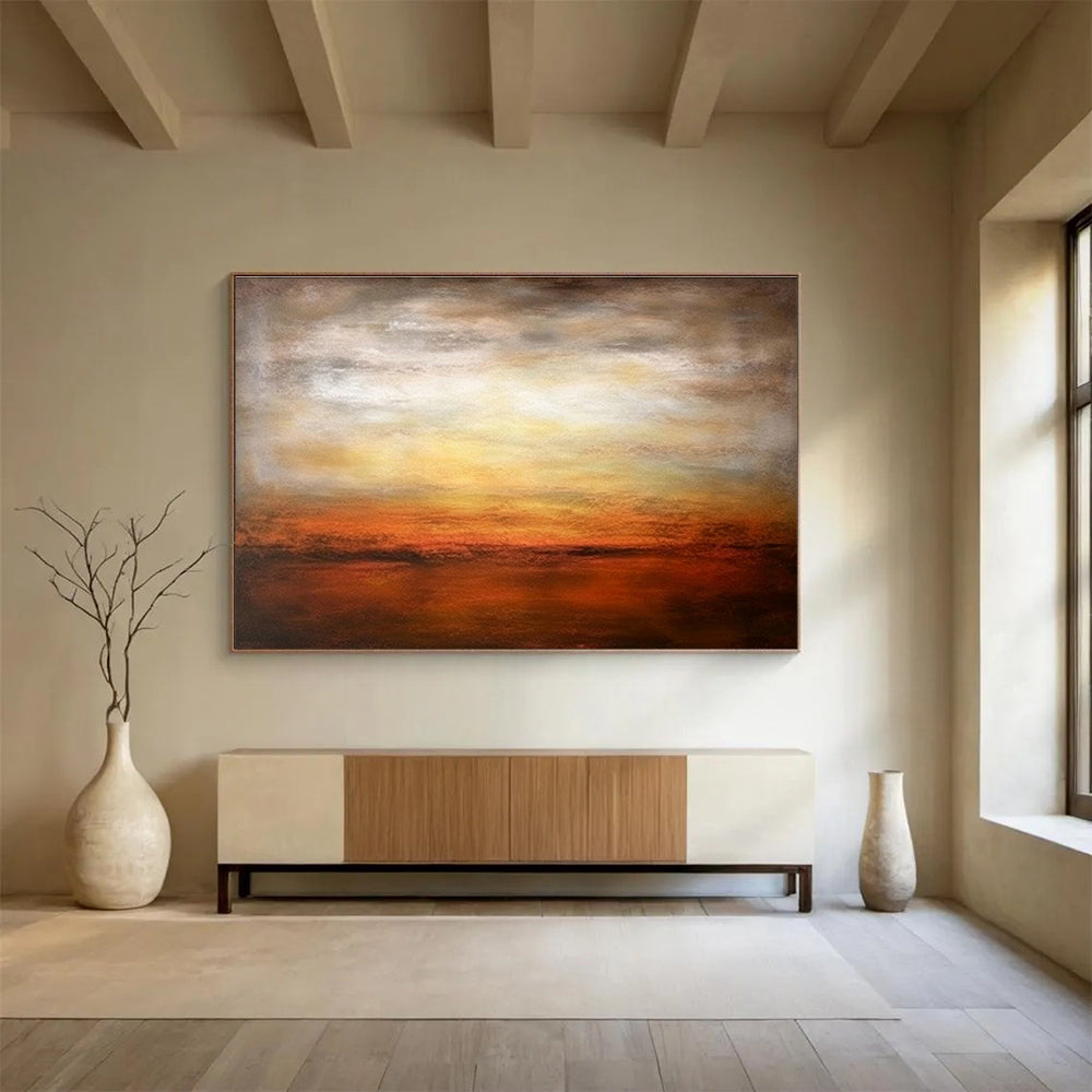 Orange - Yellow Sunset Seaside Abstract Art for Bold Dining Room DLZ2727