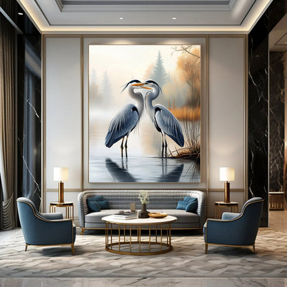 Herons in Mist  Romantic Bird Art for Coastal Bedroom & Serene Home Reading Nook STSC1451