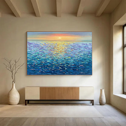 Colorful Sea Sunset Oil Painting for Nautical - Themed Restaurant Dining Walls DLZ3239