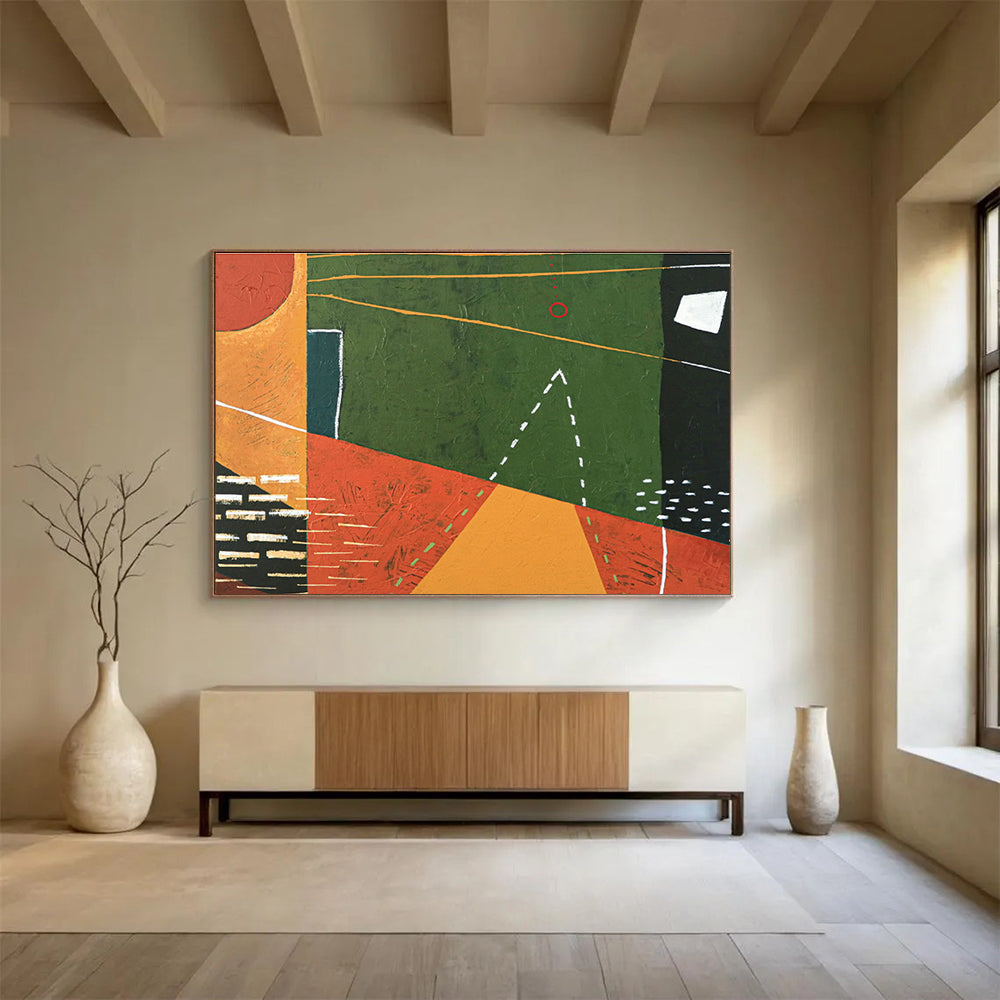 Red - Green Geometric Abstract for Eclectic Game Room DLZ2942
