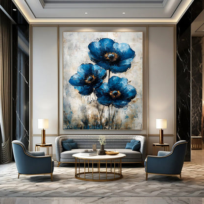 Abstract Blue Flowers Art for Living Room & Bedroom STSC040