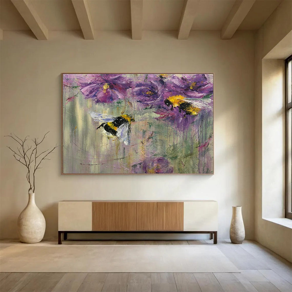 Bumblebee & Purple Flower Oil Painting for Charming Garden Cafés DLZ3102