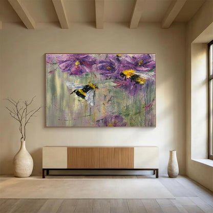 Bumblebee & Purple Flower Oil Painting for Charming Garden Cafés DLZ3102