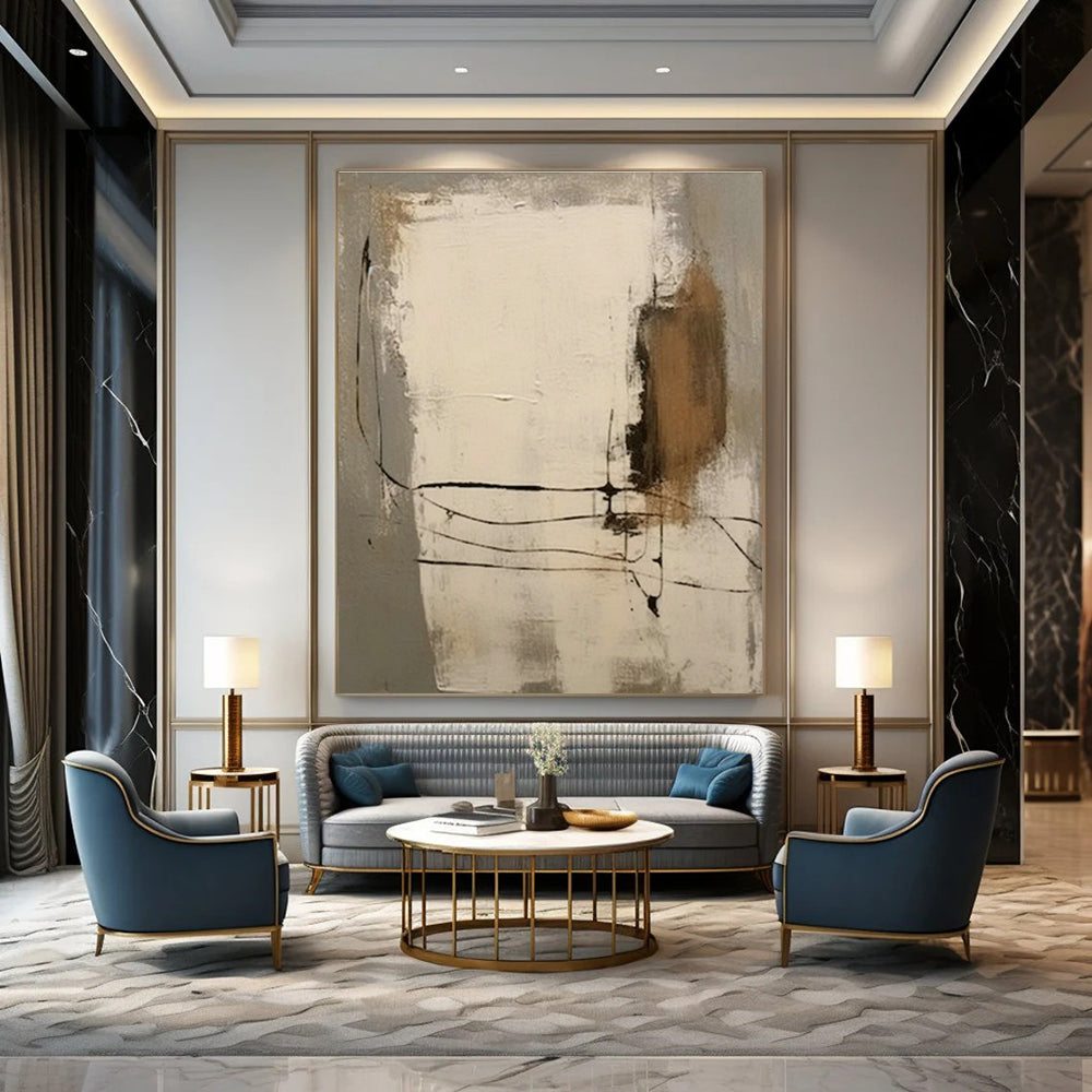 Neutral Geometric Abstract Art for Industrial - Chic Loft & Contemporary Art Gallery DLZ0856