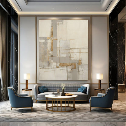 Grey - Gold Geometric Abstract Art for Corporate Lobby & Art Deco - Style Residence DLZ1329
