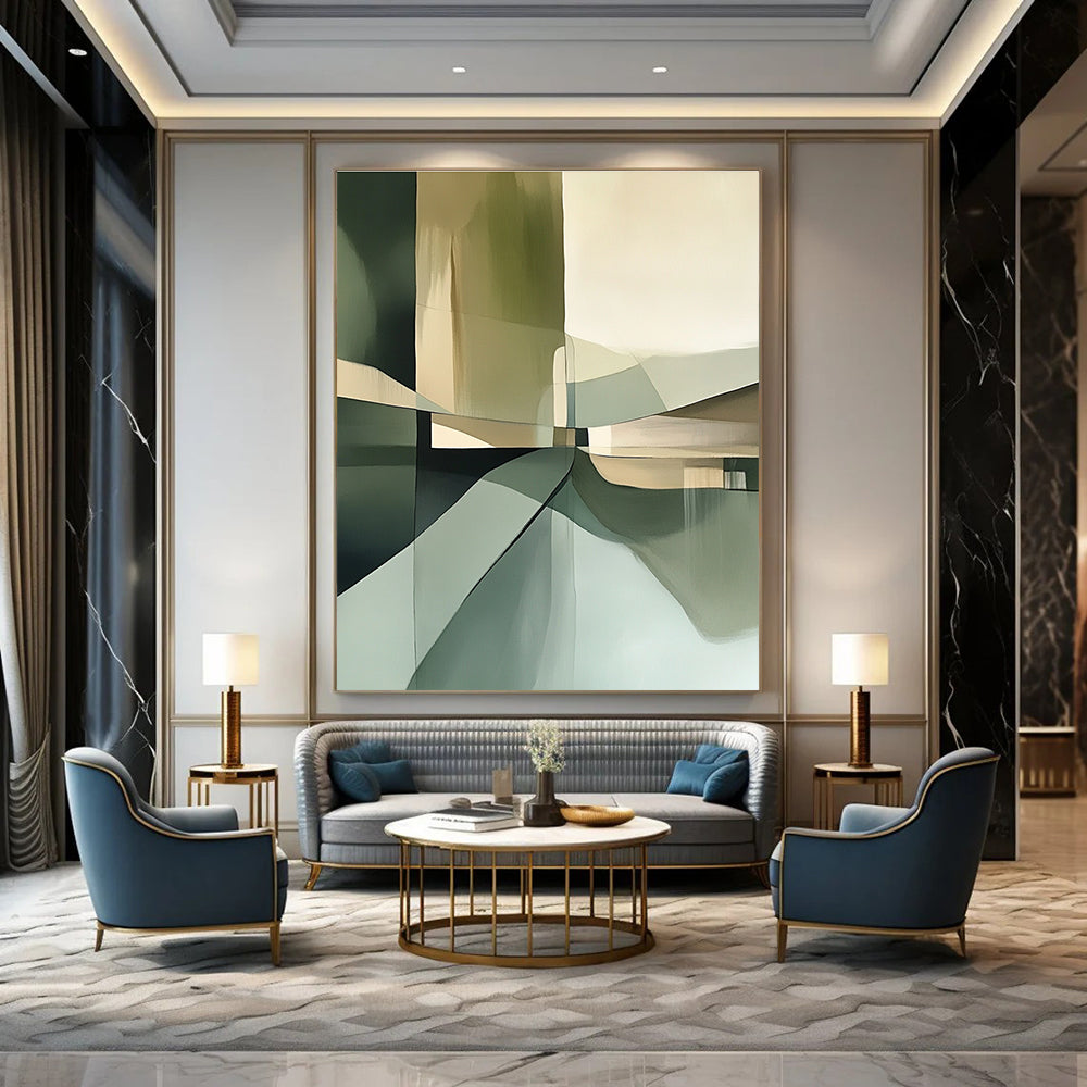 Geometric Green & Beige Abstraction Art for Contemporary Gallery & Architect’s Office STSC114