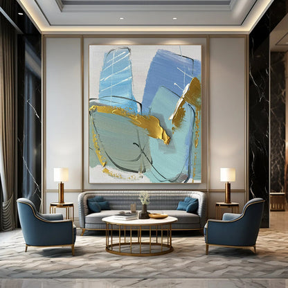 Blue - Gold Abstract Art for Coastal Villa & Art - Forward Bar DLZ0809