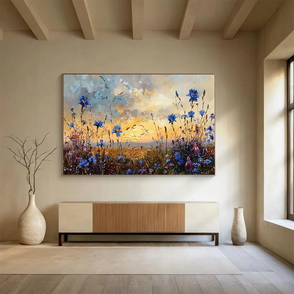Blue Wildflower Field at Sunset Art for Romantic Outdoor - Inspired Patios DLZ3082
