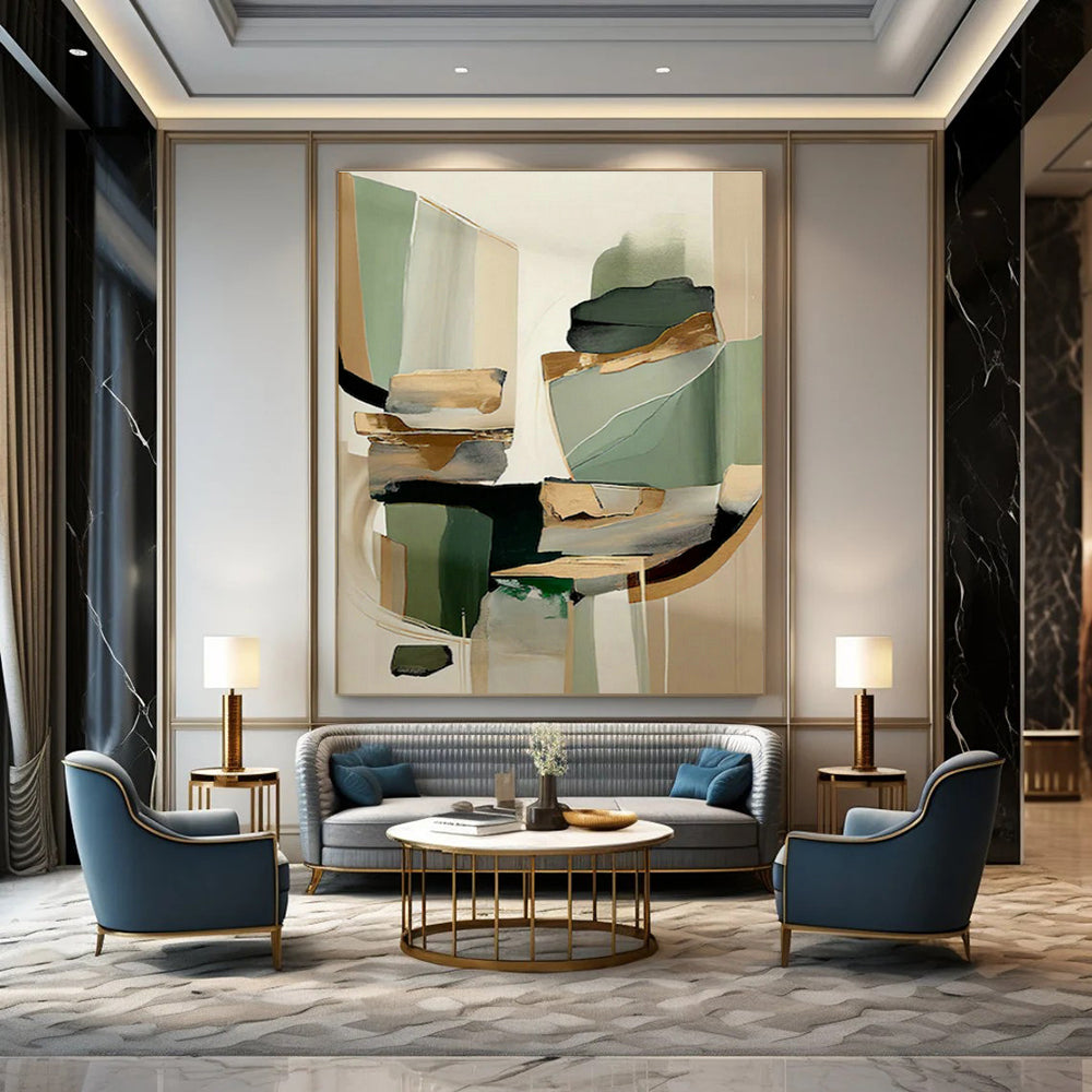 Green - Brown - Gold Geometric Abstract Art for Contemporary Art Gallery & Industrial Loft DLZ1644
