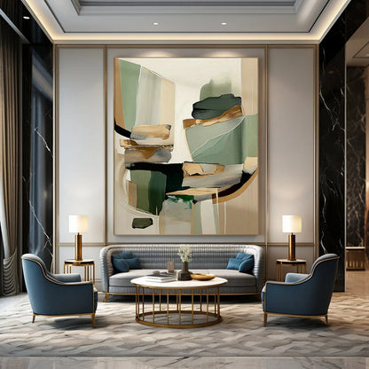 Green - Brown - Gold Geometric Abstract Art for Contemporary Art Gallery & Industrial Loft DLZ1644