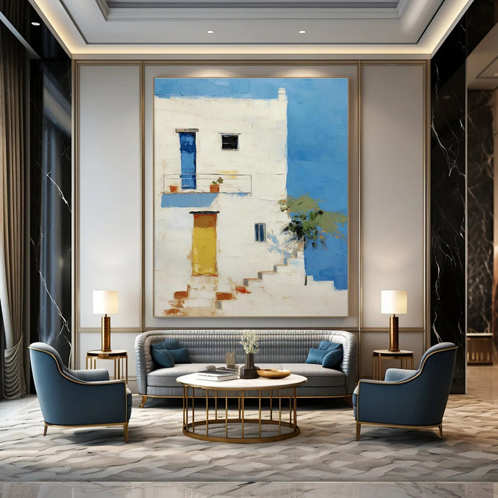 White House & Blue Wall Art for Coastal Home Living Rooms DLZ0114