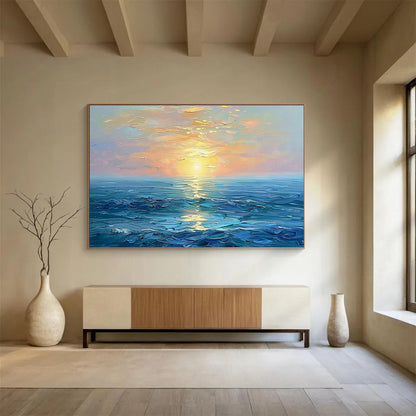 Sea Sunset Oil Painting for Coastal Home Living Room Fireplaces DLZ3151