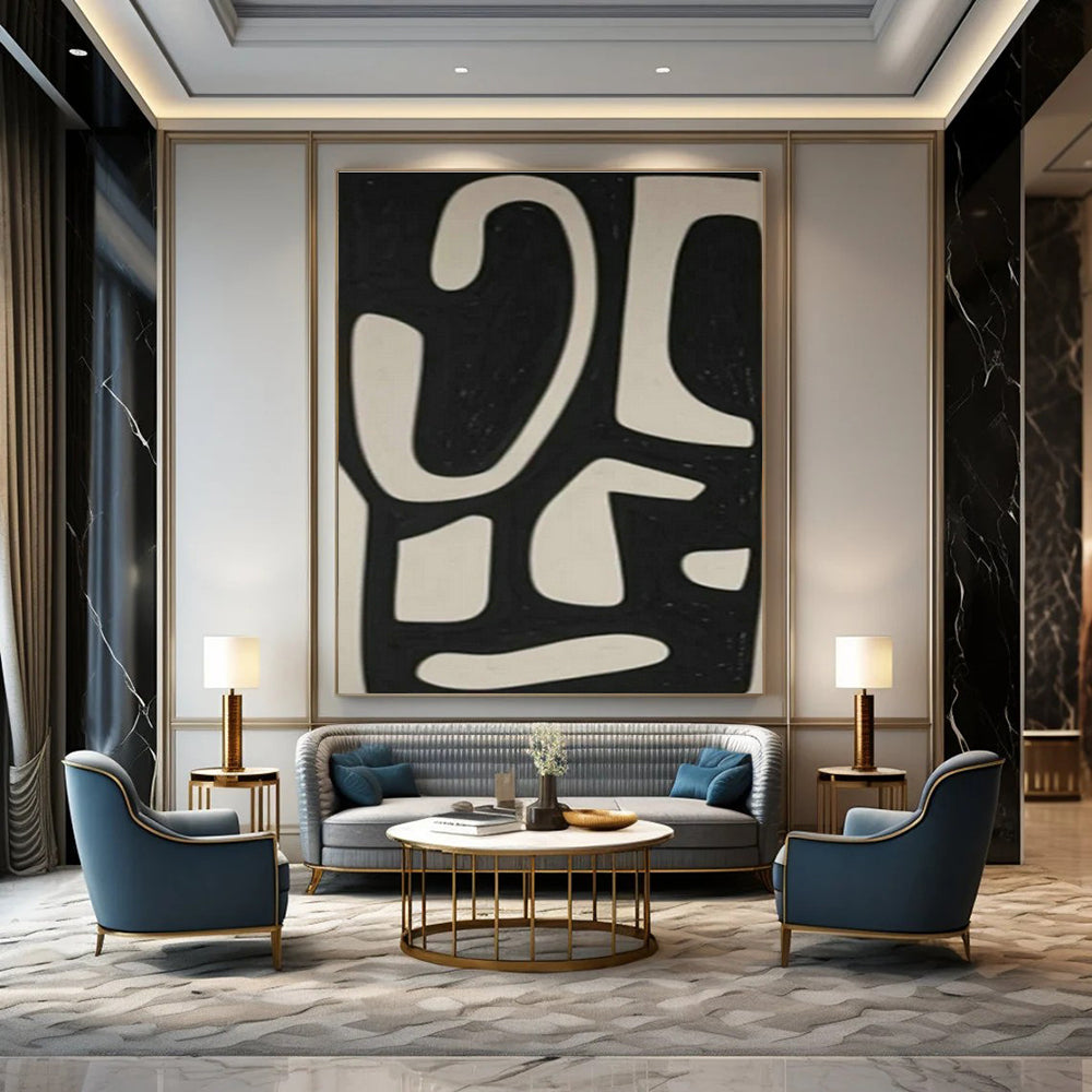 Black and White Symbolic Abstract Art for Art Deco - Style Home & Urban Art Lounge DLZ1978