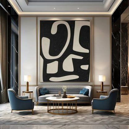 Black and White Symbolic Abstract Art for Art Deco - Style Home & Urban Art Lounge DLZ1978