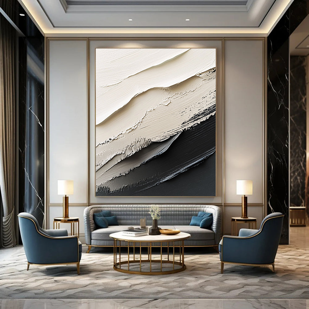 Monochrome Textured Waves Minimalist Art for Modern Office Reception & Contemporary Home Living Room STSC1470