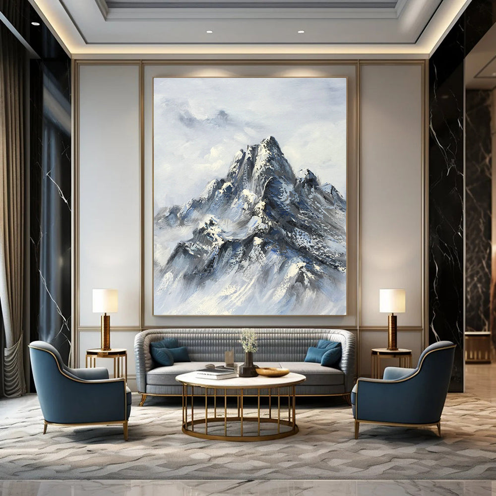 Traditional Snowy Mountain Painting for Mountain Lodge & Art Collector’s Home DLZ1266