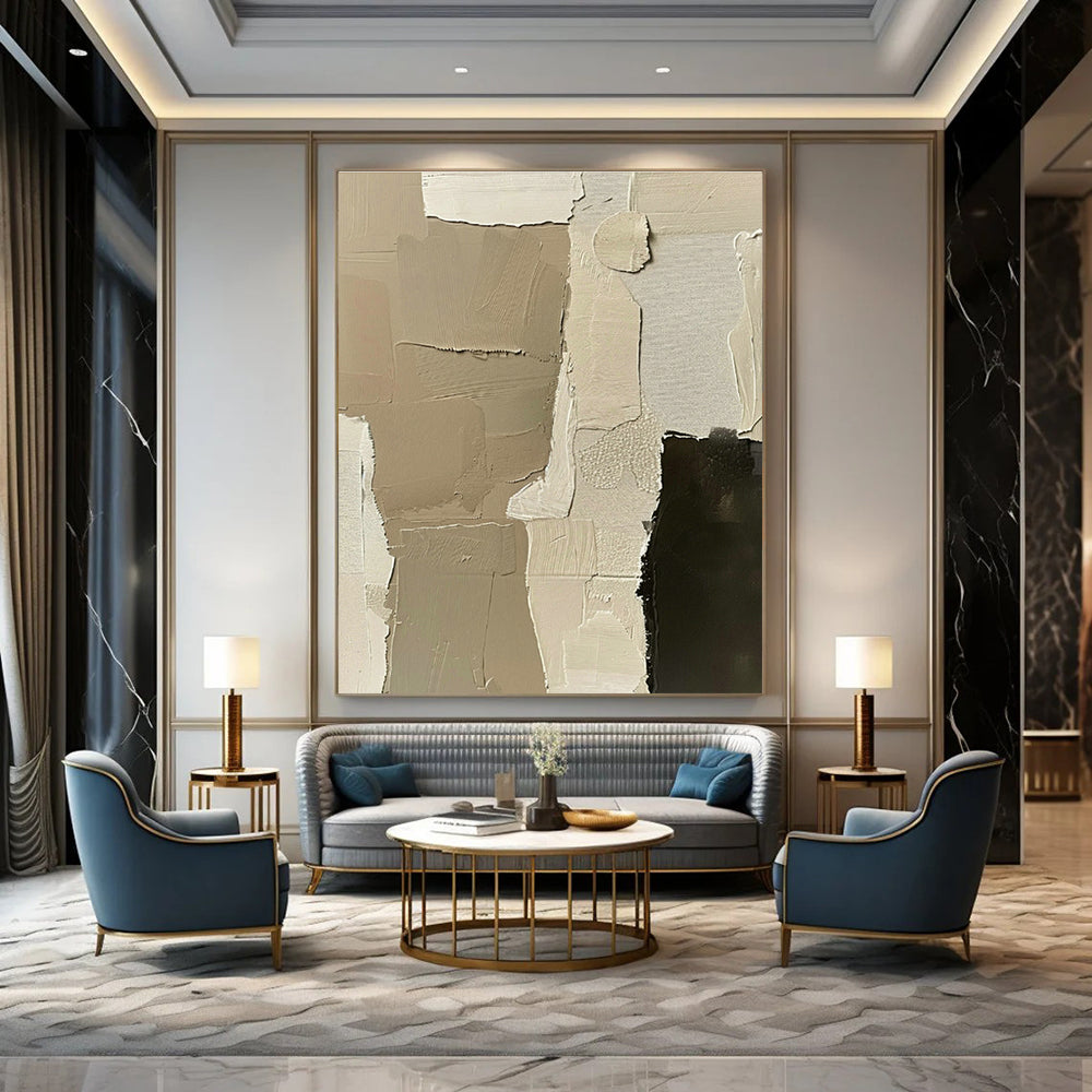 Brown - Tone Collage Abstract Art for Art Deco Living Room & Boutique Hotel Lobby DLZ1168