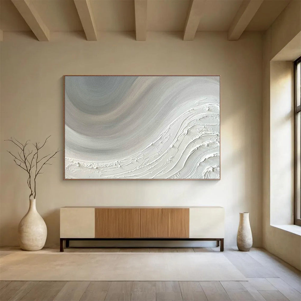 Gray - White Wave Abstract for Minimalist Home Office DLZ2968