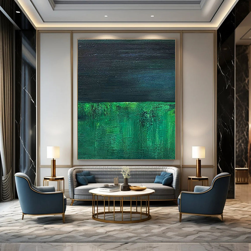Deep Green and Black Abstract Art for Home Theater & Industrial - Style Loft DLZ1208