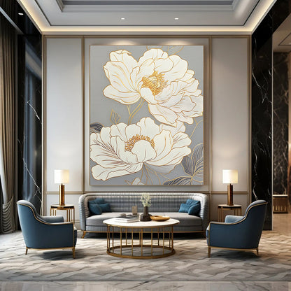 Golden Line Flowers Art for Luxury Hotel Spa & Elegant Home Bathroom STSC1433