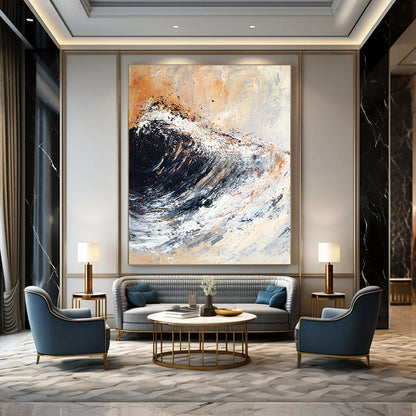 Dynamic Wave in Neutral Tones Art for Coastal Restaurant & Nautical - Themed Home Office STSC140
