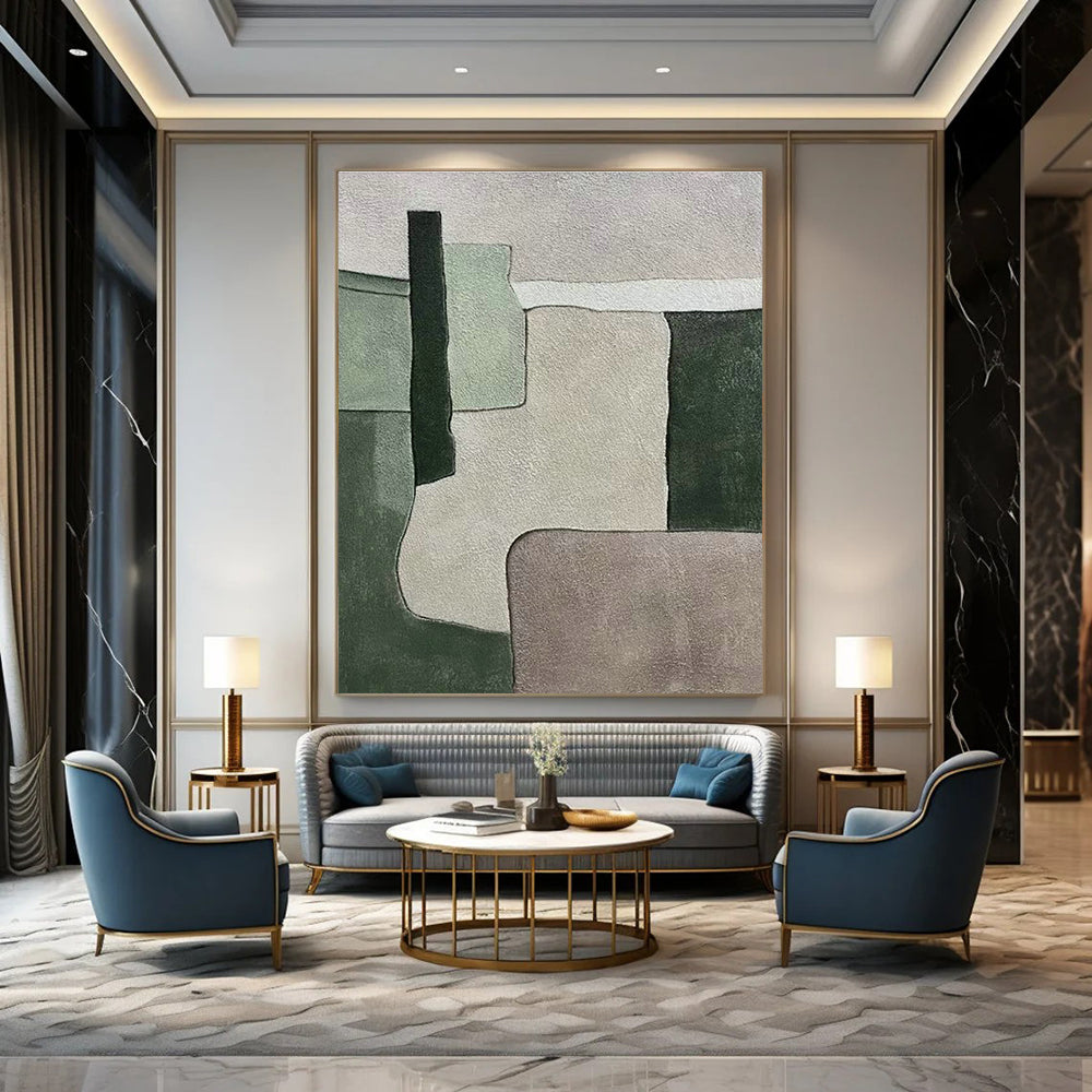 Green - Gray Geometric Abstract Art for Home Office & Minimalist Space DLZ0589