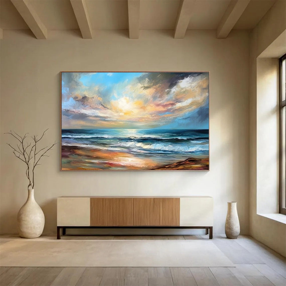 Seaside Sunset Oil Painting for Coastal Home Living Rooms DLZ2536