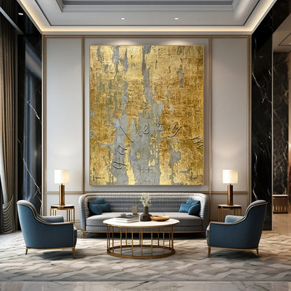 Gold - Gray Textured Abstract Art for Gallery - Themed Restaurant & Upscale Home Library DLZ1775