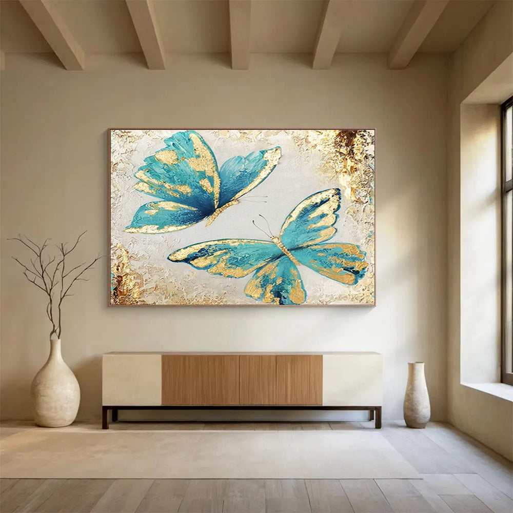 Blue Butterflies with Gold Accents Art for Chic Bridal Dressing Rooms DLZ3118