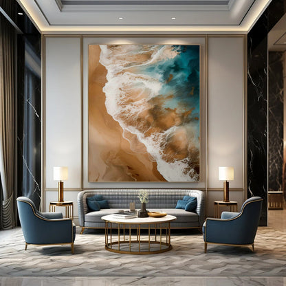 Blue - White Ocean Waves Abstract Art for Nautical - Themed Home & Seaside Restaurant DLZ1646